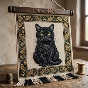Black Cat Cross Stitch Pattern, Gothic Dark Academia Embroidery Chart (Digital Download)