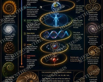Impressão Espiral Dourada, Arte de Parede com Geometria Sagrada de Fibonacci, Pôster de Física Metafísica para Estudo (Digital, Pôster, Emoldurado)