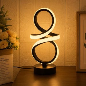 Lámpara de mesa Infinity, luz LED de metal negro | Luz blanca cálida alimentada por USB