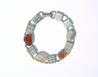 1970s EARTHY Semi Precious Stone Alloy Link Bracelet