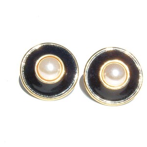 1970s Sophisticated Enamel and Faux Pearl Earrings image 1