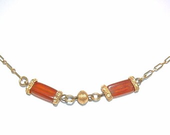 1970s Hipster Amber and Gold Link Chain Choker