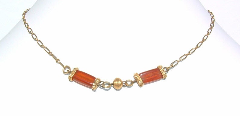 1970s Hipster Amber and Gold Link Chain Choker image 1