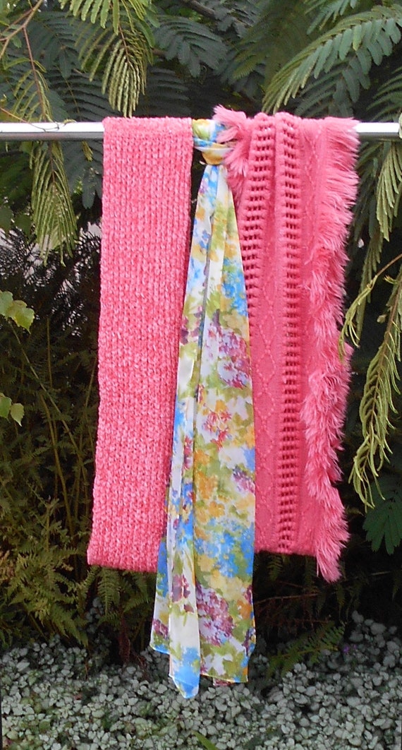 Lot of 3 Watermelon Pink Color Scarves!