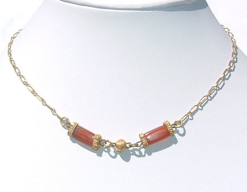 1970s Hipster Amber and Gold Link Chain Choker image 3