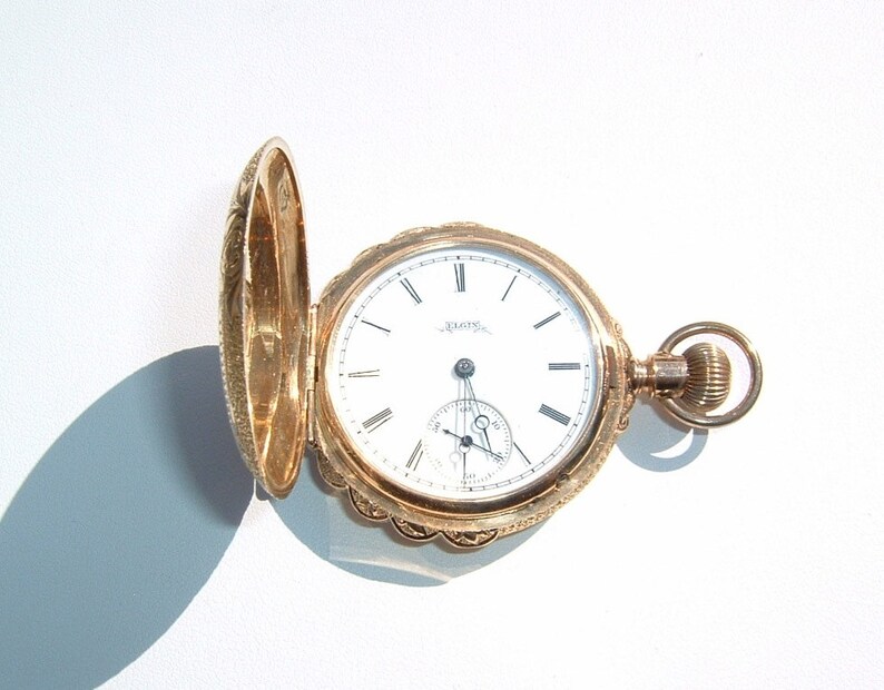 1800s Gold Elgin Scalloped Ladies Pocket Watch White Roman | Etsy