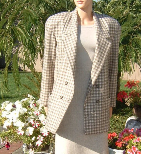 Burlywood Plaid Wool Double Breasted Women's Jacke