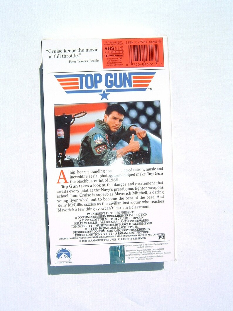 1986 Top Gun VHS Vintage Paramount Classic Movie Starringtom Cruise and