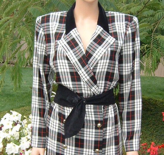1980s Plaid Double Breasted with Velveteen Notch … - image 2