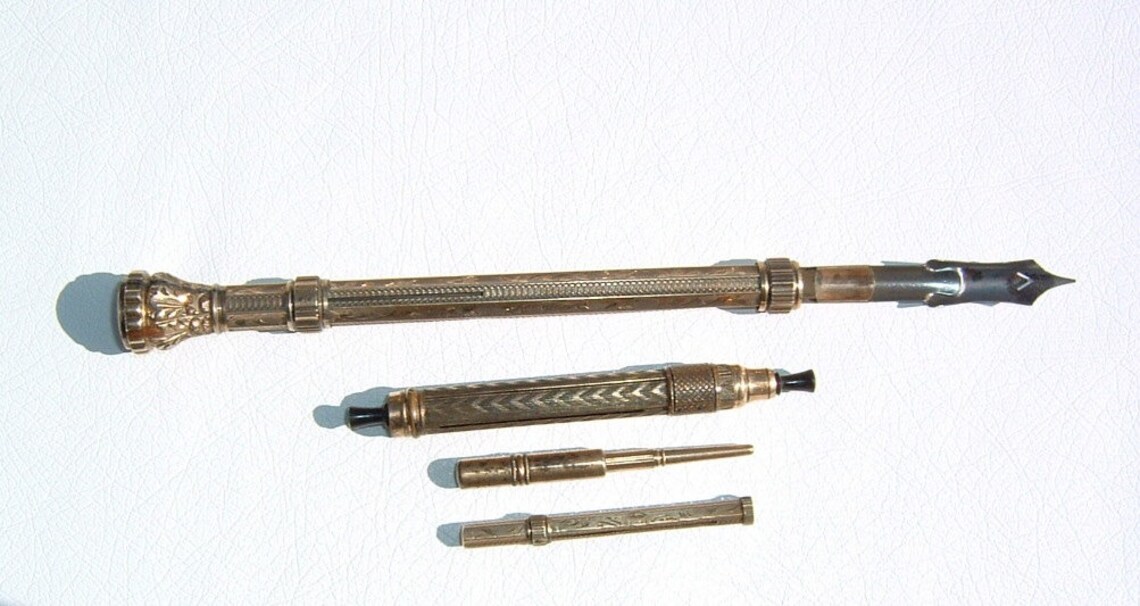 1880s GOLD Hand Etched Combination Dip Ink Pen & Propelling Etsy