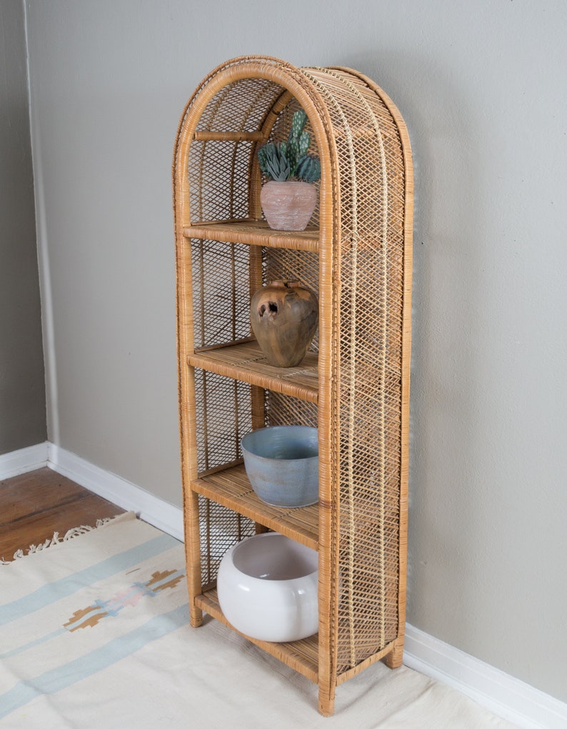 Vintage Wicker Bookshelf Rattan Shelving Unit Boho Style Etsy