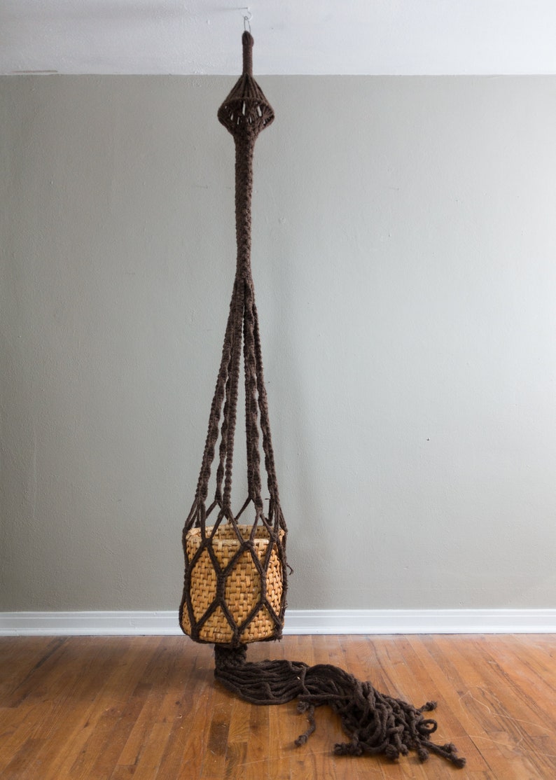 Vintage 10ft Macrame Hanging Planter For Tall Ceilings