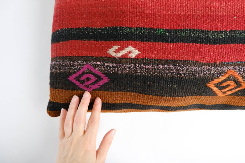 Large Vintage Turkish Kilim Pillow 23 Floor Cushion Pillow Cover image 3