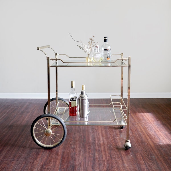 Vintage Bar Cart Glass and Brass Tea Cart