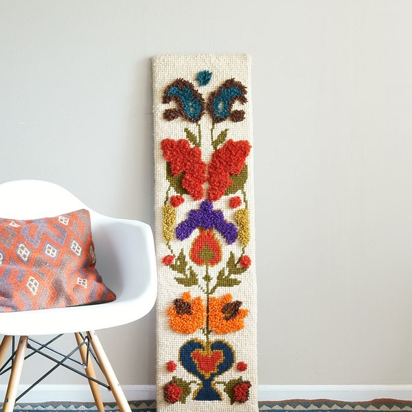 Vintage 4' Latch Hook Art Wall Hanging