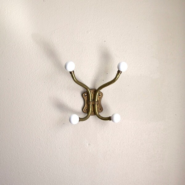 Vintage Metal and Porcelain Dual Towel Hanger Hook