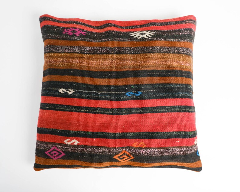 Large Vintage Turkish Kilim Pillow 23 Floor Cushion Pillow Cover image 7