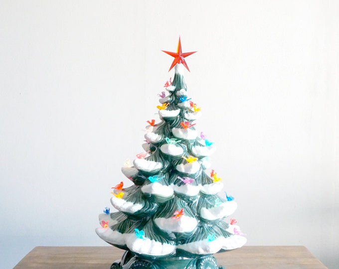 Vintage Ceramic Lit Christmas Tree With Colorful Bird Pegs Etsy
