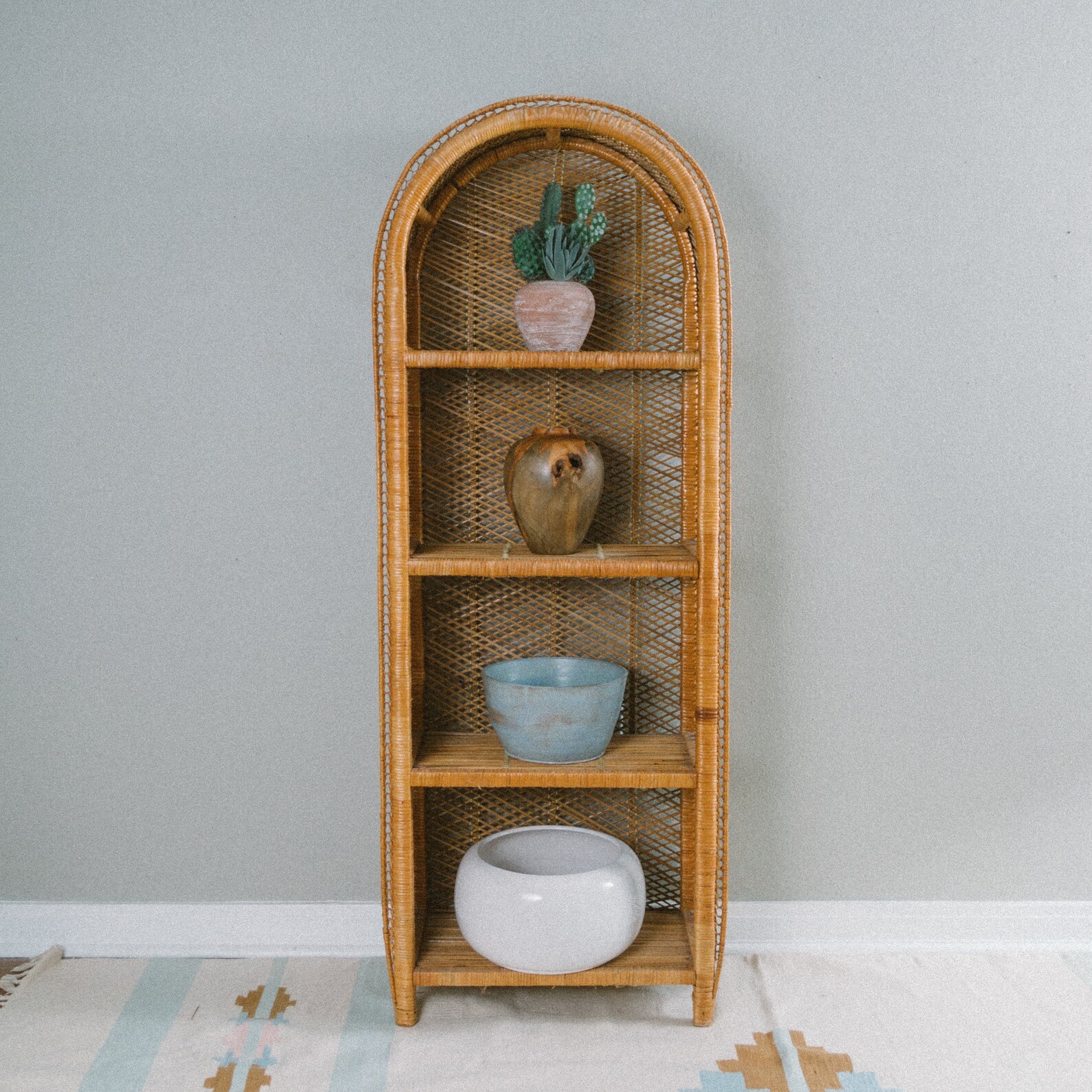 Vintage Wicker Bookshelf Rattan Shelving Unit Boho Style Etsy