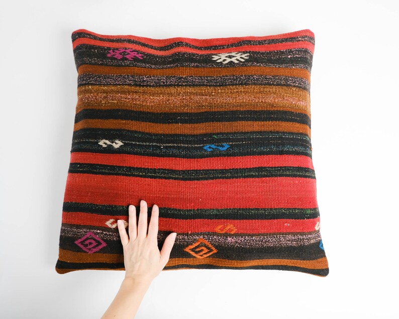 Large Vintage Turkish Kilim Pillow 23 Floor Cushion Pillow Cover image 2