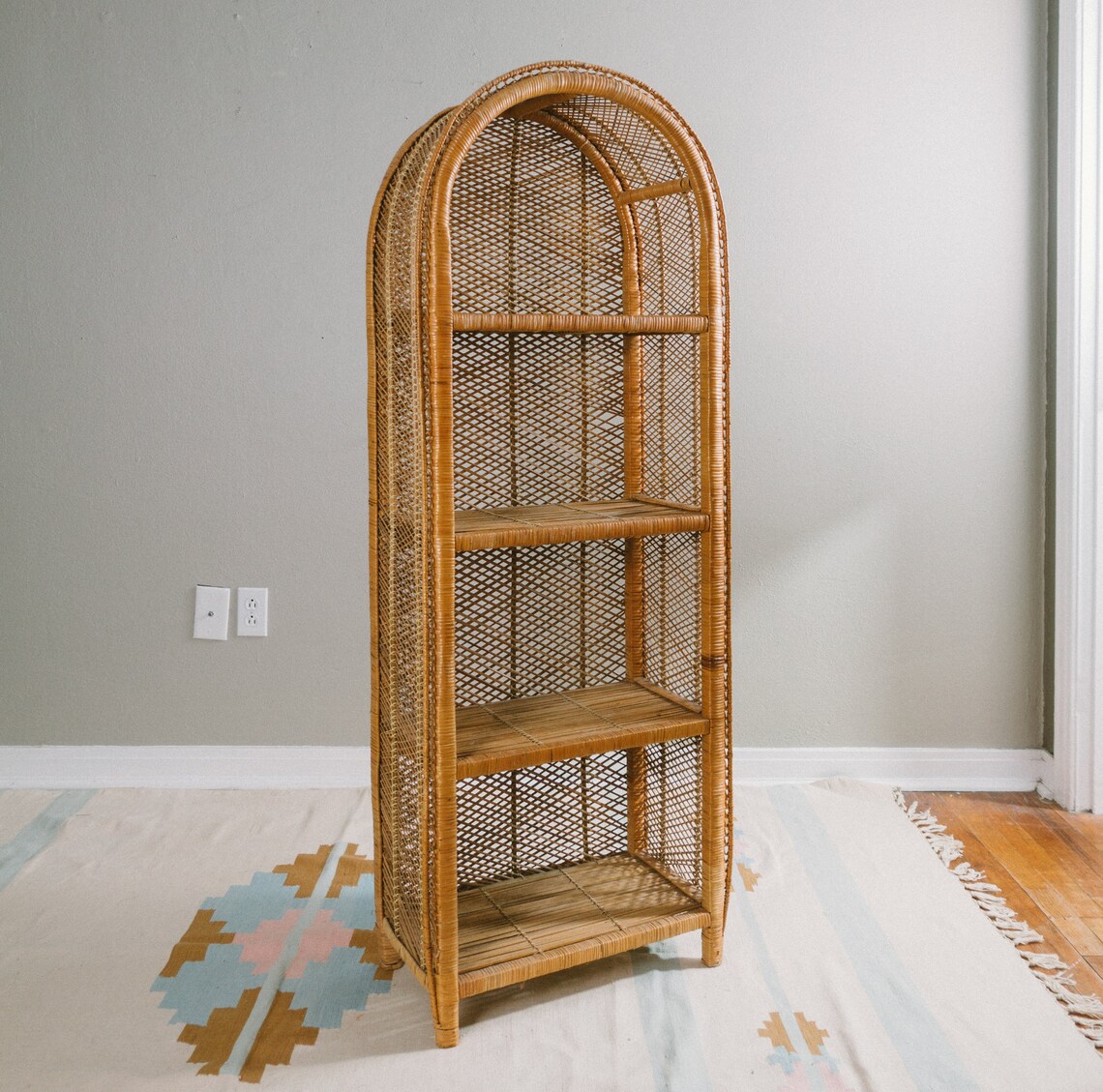 Vintage Wicker Bookshelf Rattan Shelving Unit Boho Style Etsy