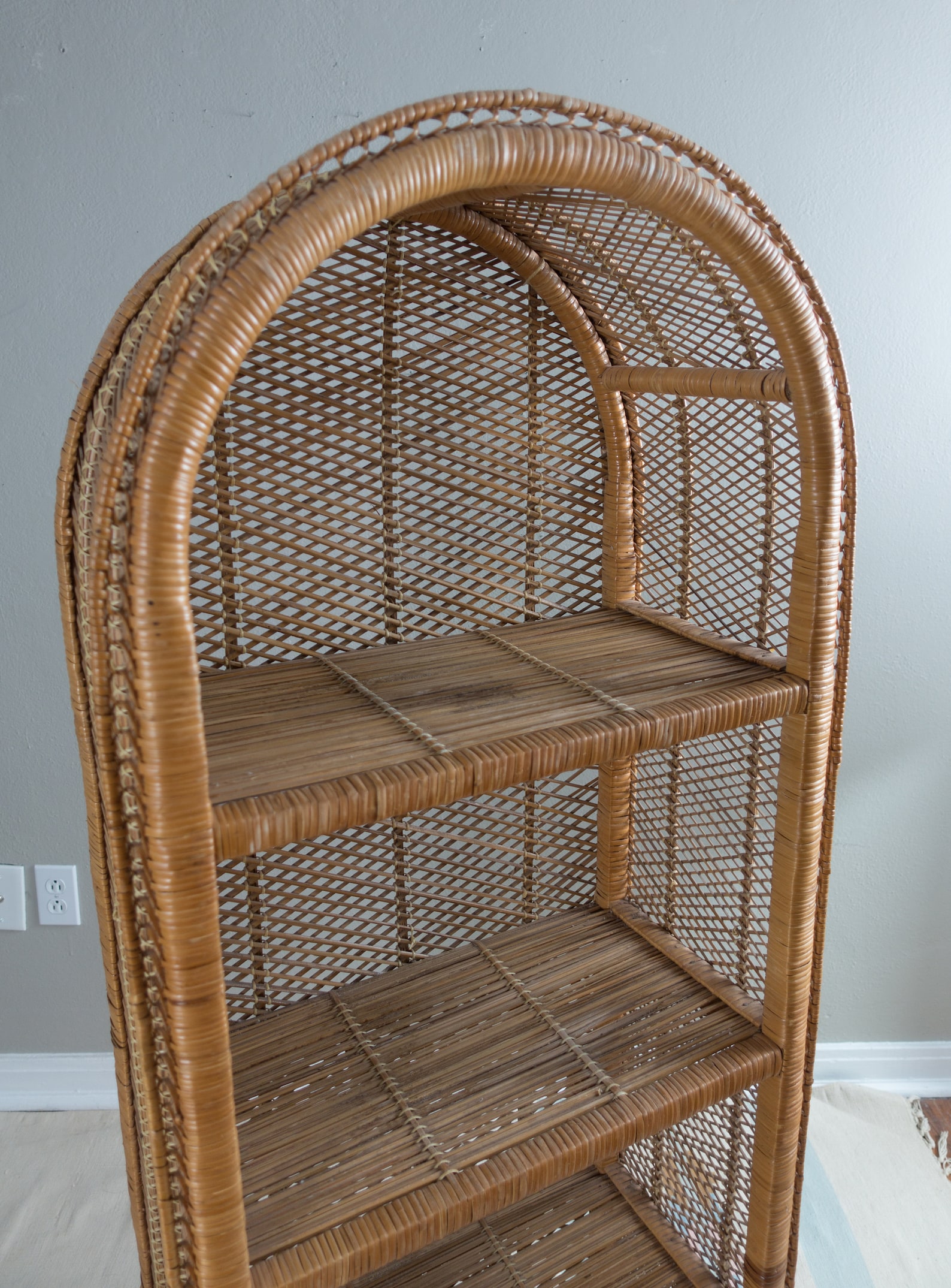 Vintage Wicker Bookshelf Rattan Shelving Unit Boho Style Etsy
