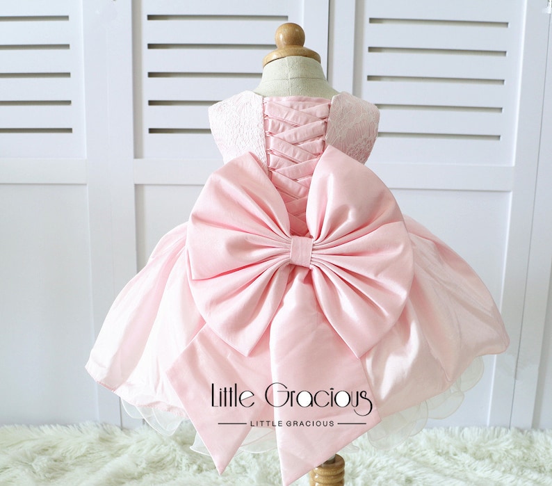 Toddlers Easter Dress Baby TuTu Dress Infant Pageant Dress Pink Tie-Back Baby Birthday Dress PD074-2