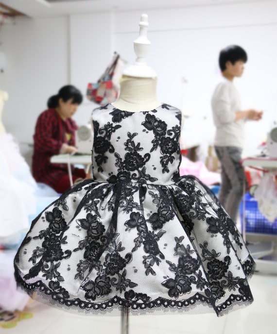 black lace flower girl dress