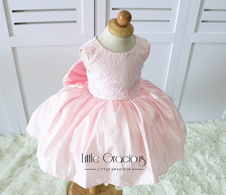 Toddlers Easter Dress Baby TuTu Dress Infant Pageant Dress Pink Tie-Back Baby Birthday Dress PD074-2