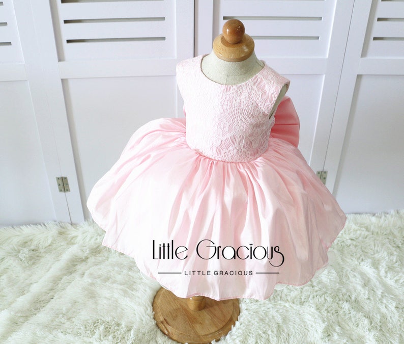 Toddlers Easter Dress Baby TuTu Dress Infant Pageant Dress Pink Tie-Back Baby Birthday Dress PD074-2
