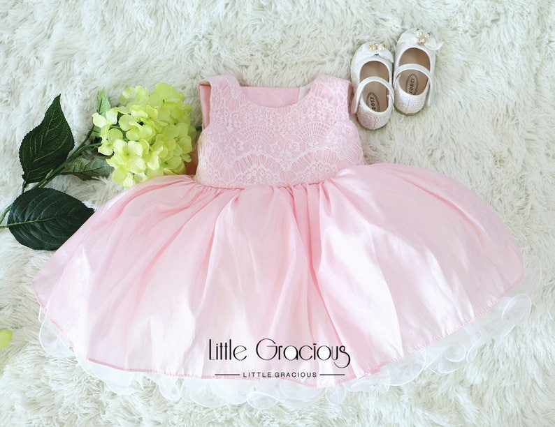 Toddlers Easter Dress Baby TuTu Dress Infant Pageant Dress Pink Tie-Back Baby Birthday Dress PD074-2