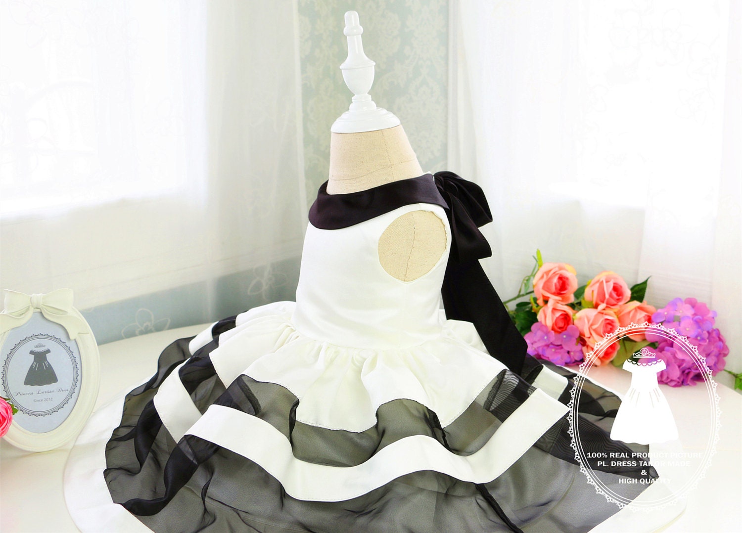 Basic Style Baby Party Dress with Black and White Stripes Etsy