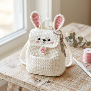 Patron PDF de sac à dos lapin au crochet, mini sac lapin, tutoriel porte-clés amigurumi, mini sac à dos PDF, PDF numérique, porte-clés lapin amigurumi