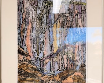 Rita Miller Colorado Black Canyon 1/1 Original Mixed Media Print Framed Contemporary Landscape