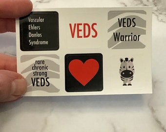 Mini VEDS Sticker Sheet, Vascular Ehlers Danlos Syndrome, VEDS Awareness Sticker, Eds Sticker Art, Eds Zebra Art Sticker, Veds heart sticker