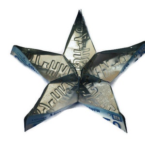 4th of July Decoration License Plate Star Blue and White Star,Minnesota Barn Star,Reclaimed Metal Art,Indoor Outdoor,3 Dimensional Star image 4