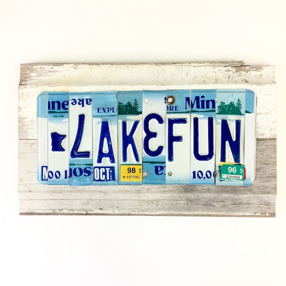 License Plate Sign Lake Fun Sign Minnesota Lake Fun Blue Etsy