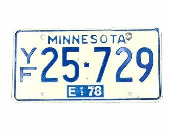 Vintage MN License Plate,Distressed Plate,White and Blue Plate,Minnesota Decor,Man Cave Style,Rustic Home Decor,Car Guy Gift,Home Bar Sign