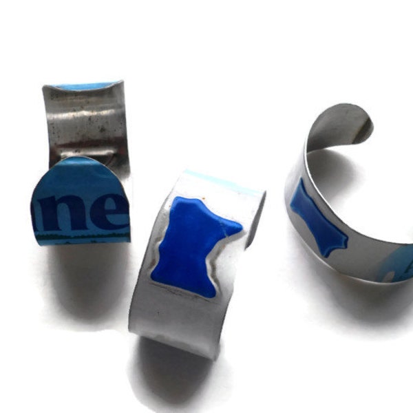 Minnesota armband - MN nummerplaat manchet - nummerplaat kunst, aangepaste naam sieraden, blauwe Minnesota gave, gepersonaliseerde armband, metalen armband