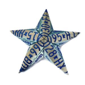 4th of July Decoration License Plate Star Blue and White Star,Minnesota Barn Star,Reclaimed Metal Art,Indoor Outdoor,3 Dimensional Star image 2