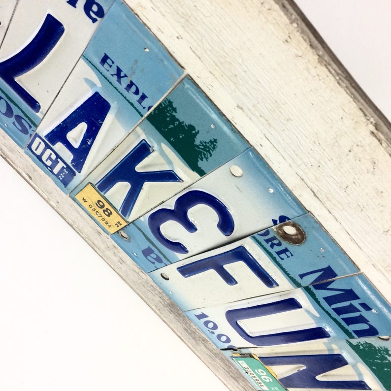License Plate Sign Lake Fun Sign Minnesota Lake Fun Blue and White Sign Reclaimed Wood Sign Reclaimed Metal Sign Lake Cabin Sign image 3