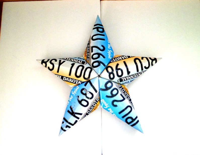 North Dakota Star,License Plate Star,Colorful Star Decor,Metal Barn Star,3 Dimensional Star,3d Star Home Decor,ND Mancave Decor,Bar Decor image 3