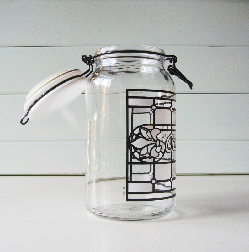 Vintage Glass Cookie Jar Retro Black and White Canister Jar Etsy