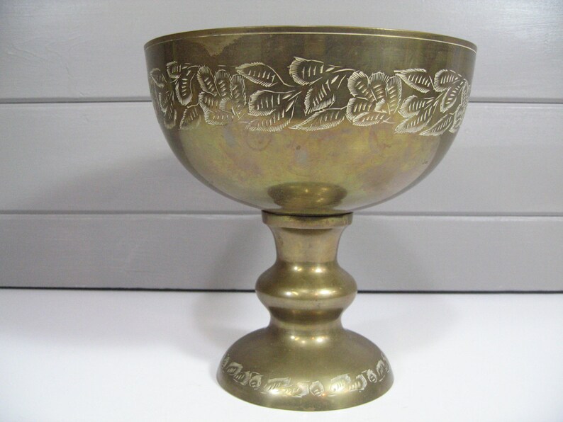 Brass Pedestal Bowl Large Brass Compote Vintage Brass Bowl Etsy