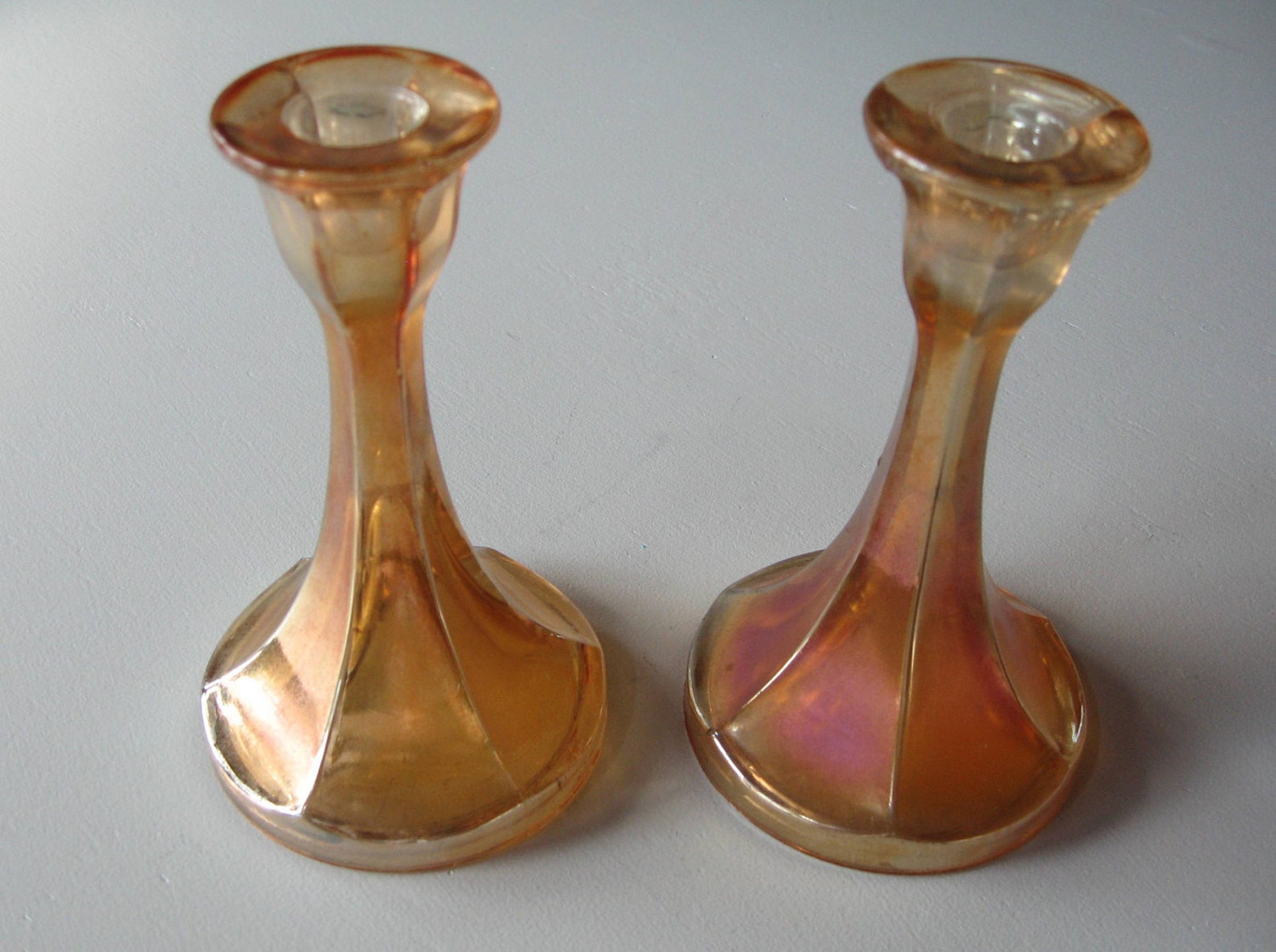 Carnival Glass Candlesticks Candle Holders iridescent Etsy