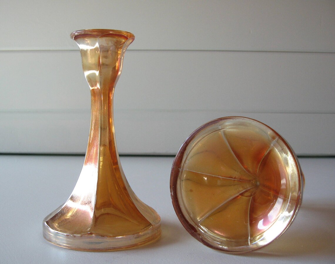 Carnival Glass Candlesticks Candle Holders iridescent Etsy