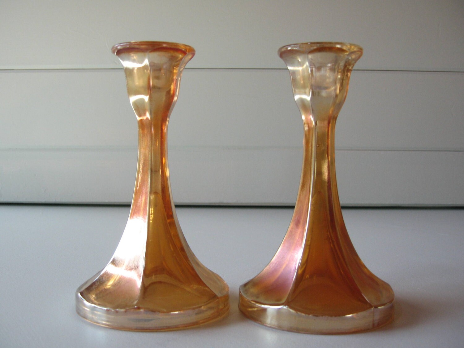 Carnival Glass Candlesticks Candle Holders iridescent Etsy