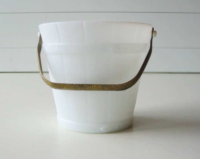 Milk Glass Ice Bucket Ice Bucket Hammered Brass Handle Etsy