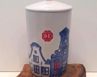 Douwe Egberts white ceramic storage jar