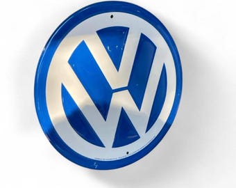 Volkswagen VW Logo Round Advertising Sign Blue & White Approx 12 in Diameter